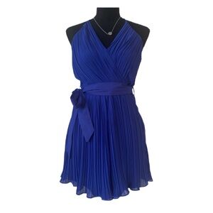 BEYOND THREADS ~ Elegant Navy Blue Pleated Spaghetti Strap Tie Waist Romper